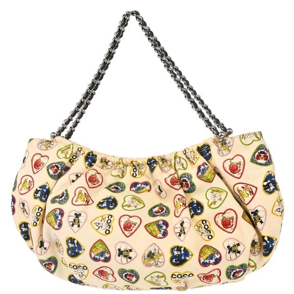 Chanel White Canvas Valentine Chain Handbag 165067 - Picture 1 of 11